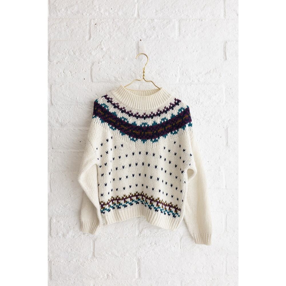 Vintage Currant’s Hand Loomed Chunky Knit Fair Isle Sweater Size L